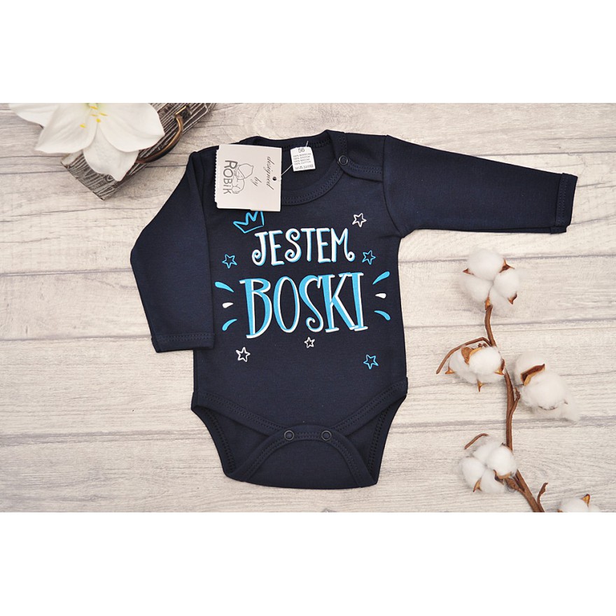 Granatowe BODY JESTEM BOSKI długi rękaw wzór 639