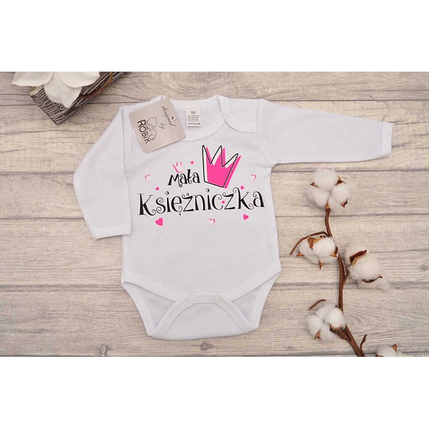 Białe BODY MAŁA KSIĘŻNICZKA długi rękaw wzór 646