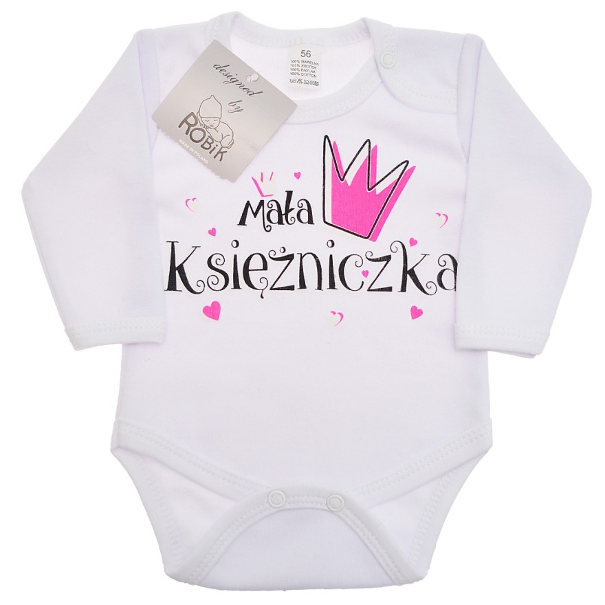 Białe BODY MAŁA KSIĘŻNICZKA długi rękaw wzór 646