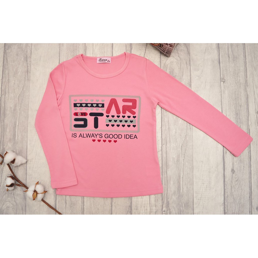 DRES dziewczęcy STAR2 różowo-szara bluza z kapturem, spodnie, bluzka, komplet 3cz.