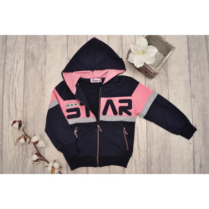 DRES dziewczęcy STAR1 granatowa bluza z kapturem, spodnie, bluzka, komplet 3cz.