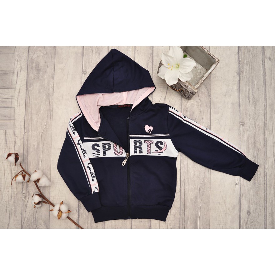 DRES dziewczęcy SPORTS granatowa bluza z kapturem, spodnie, bluzka, komplet 3cz.