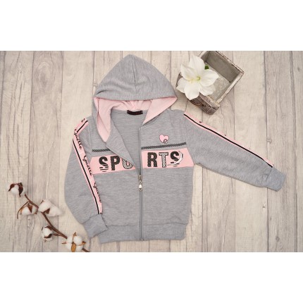 DRES dziewczęcy SPORTS szara bluza z kapturem, spodnie, bluzka, komplet 3cz.