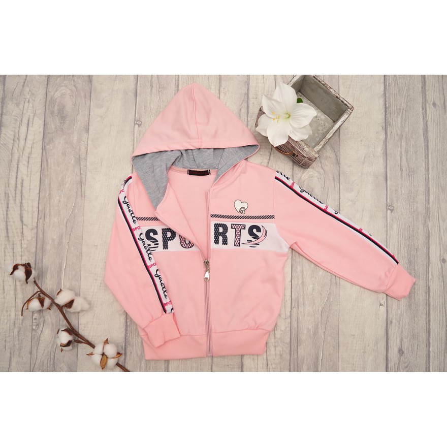 DRES dziewczęcy SPORTS różowa bluza z kapturem, spodnie, bluzka, komplet 3cz.