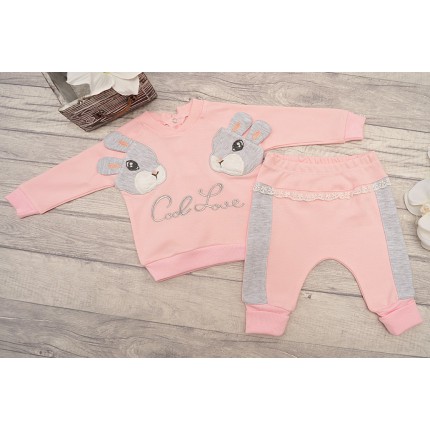 Różowy DRES Cool Love z króliczkami, bluza, spodnie, komplet