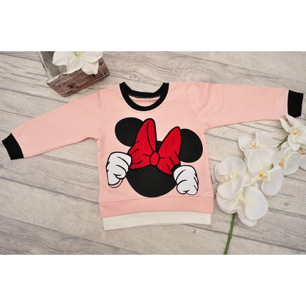 Różowo-czarny DRES z myszką , bluza, spodnie, komplet