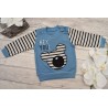 Niebiesko-szary DRES HEY YOU z misiem, bluza, spodnie, komplet