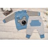 Niebiesko-szary DRES HEY YOU z misiem, bluza, spodnie, komplet