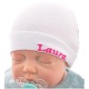 Biała CZAPECZKA dla noworodka SMERFETKA z imieniem Laura