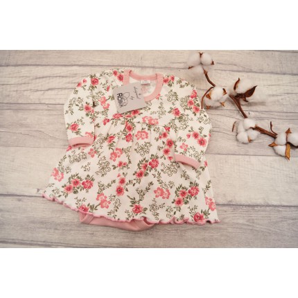 Biała BODY SUKIENKA w kwiaty wzór 354R długi rękaw