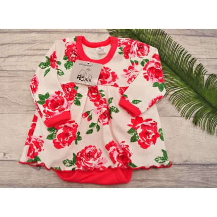 BODY SUKIENKA malinowe w róże wzór 308C długi rękaw