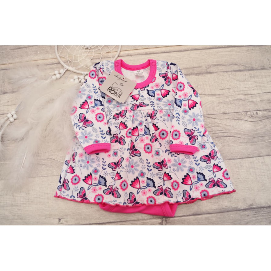 BODY SUKIENKA amarantowe w motyle wzór 330A długi rękaw