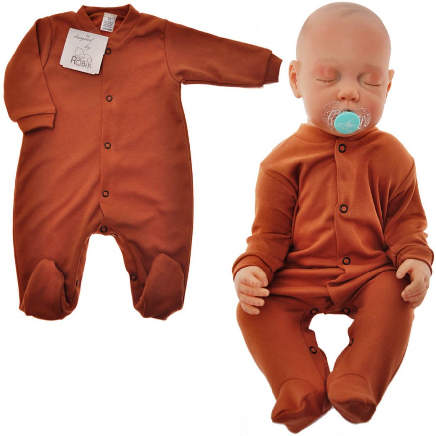 Gładki brązowy Pajac pajacyk bawełniany