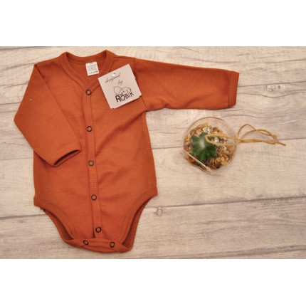 Brązowe body rozpinane z długim rękawem