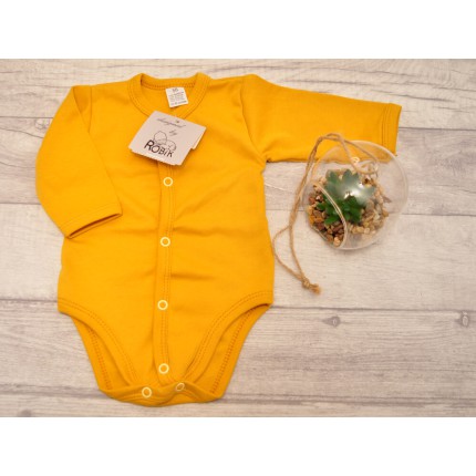 Musztardowe body rozpinane z długim rękawem