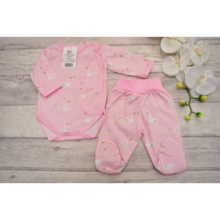 Komplet 2cz body kopertowe półśpiochy wz.403 różowe łabędzie WCZEŚNIAK