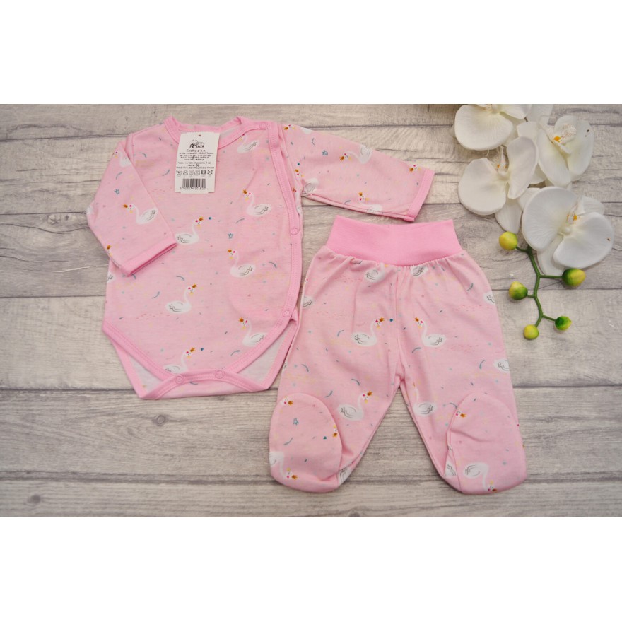 Komplet 2cz body kopertowe półśpiochy wz.403 różowe łabędzie WCZEŚNIAK