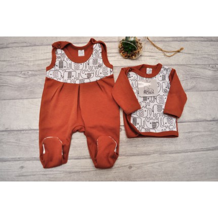 Wyprawka dla noworodka koszulka śpiochy brązowa w słoniki wz. 186br