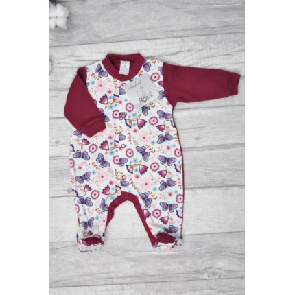 Pajac pajacyk bawełniany bordowy w motyle wzór 367BOR