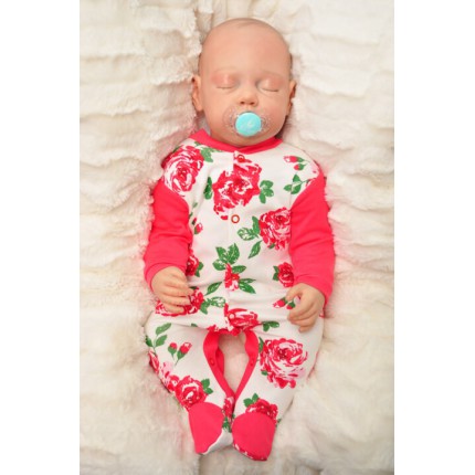 Pajac pajacyk bawełniany malinowy w róże wzór 308C