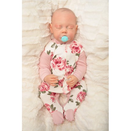 Pajac pajacyk bawełniany pudrowy w róże wzór 368R