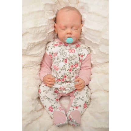 Pajac pajacyk bawełniany pudrowy róż w kwiaty wzór 354r