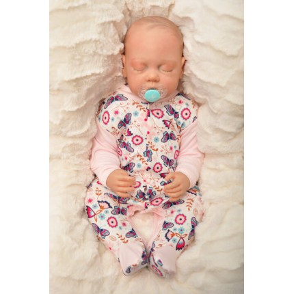 Pajac pajacyk bawełniany różowy w motylki wzór 367r