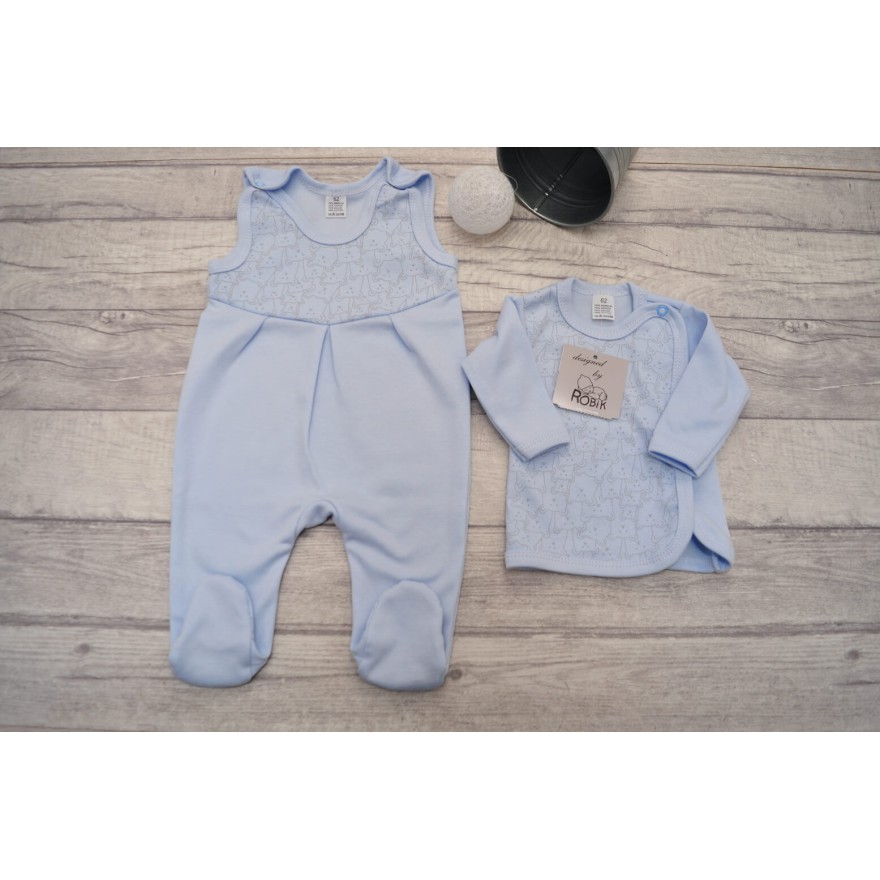 Wyprawka dla wcześniaka koszulka śpiochy niebieski MISIAKI wz. 223N