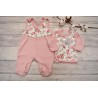 Wyprawka dla wcześniaka koszulka śpiochy pudrowy róż KWIATY wz. 354R