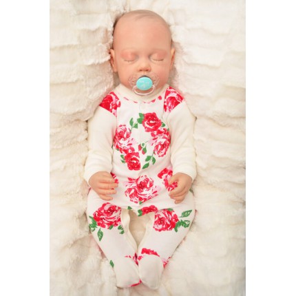 Pajac pajacyk bawełniany ecru w róże r.50 WCZEŚNIAK wzór 308E