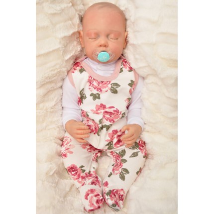 ŚPIOCHY rozpinane w kroku pudrowy róż w róże wzór 368r