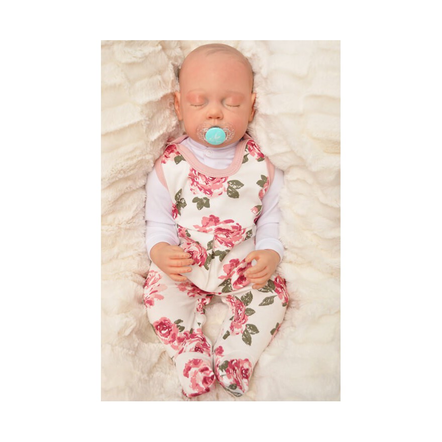 ŚPIOCHY rozpinane w kroku pudrowy róż w róże wzór 368r