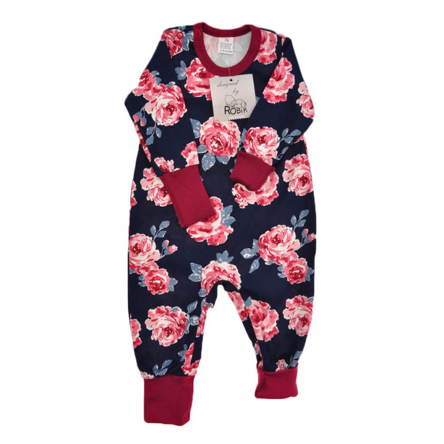 Pajac bez stópek RAMPERS bordowy w róże pajacyk rosnący wz. 352bor