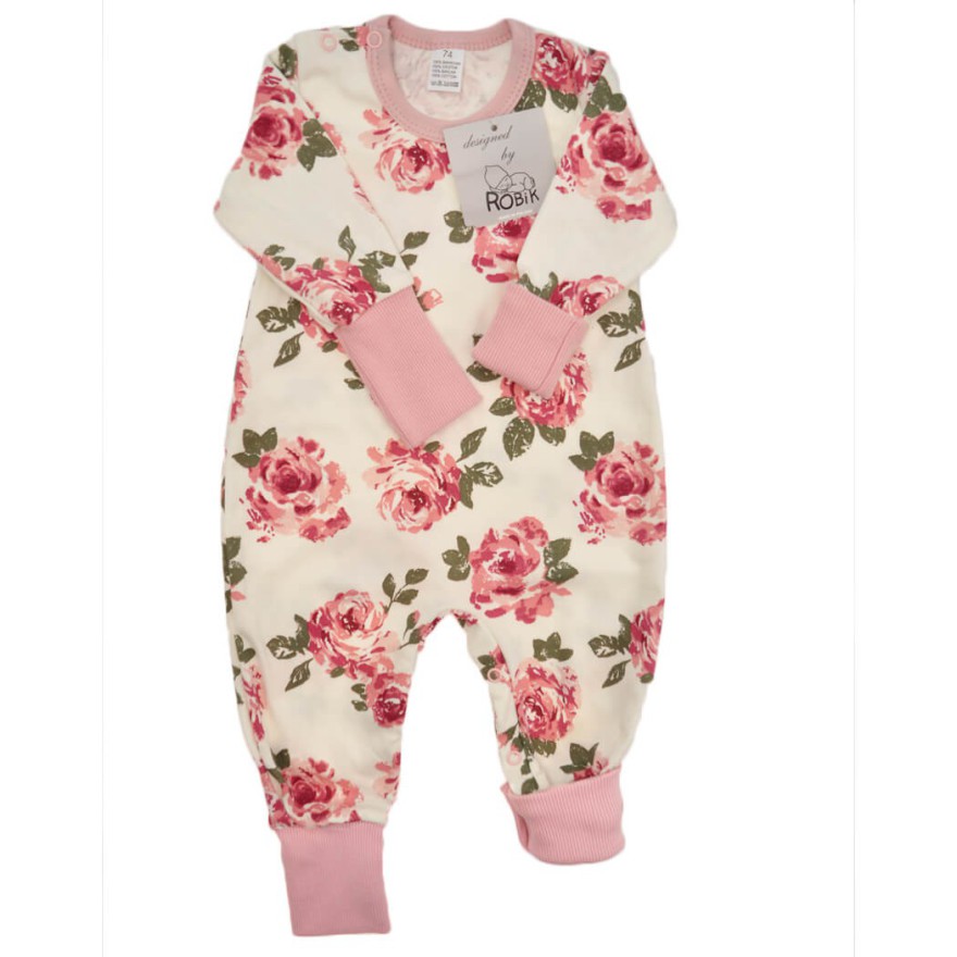 Pajac bez stópek RAMPERS pudrowy w róże pajacyk rosnący wz. 368r