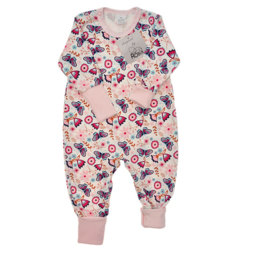 Pajac bez stópek RAMPERS różowy w motyle pajacyk rosnący wz. 367r