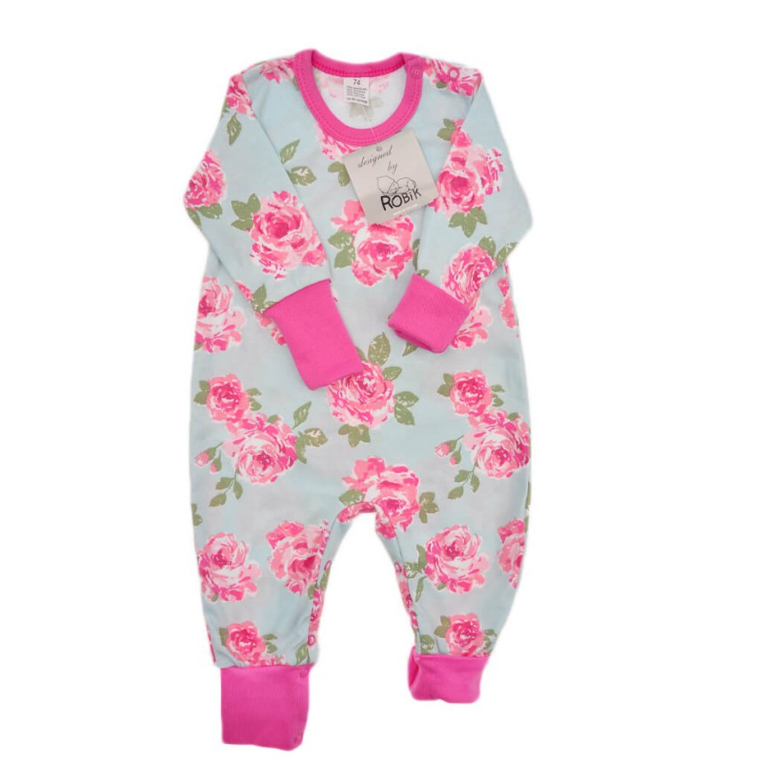 Pajac bez stópek RAMPERS amarantowy w róże pajacyk rosnący wz. 349a