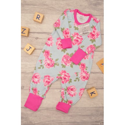 Pajac bez stópek RAMPERS amarantowy w róże pajacyk rosnący wz. 349a