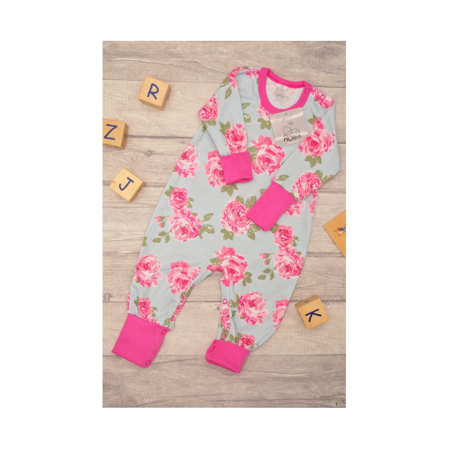 Pajac bez stópek RAMPERS amarantowy w róże pajacyk rosnący wz. 349a