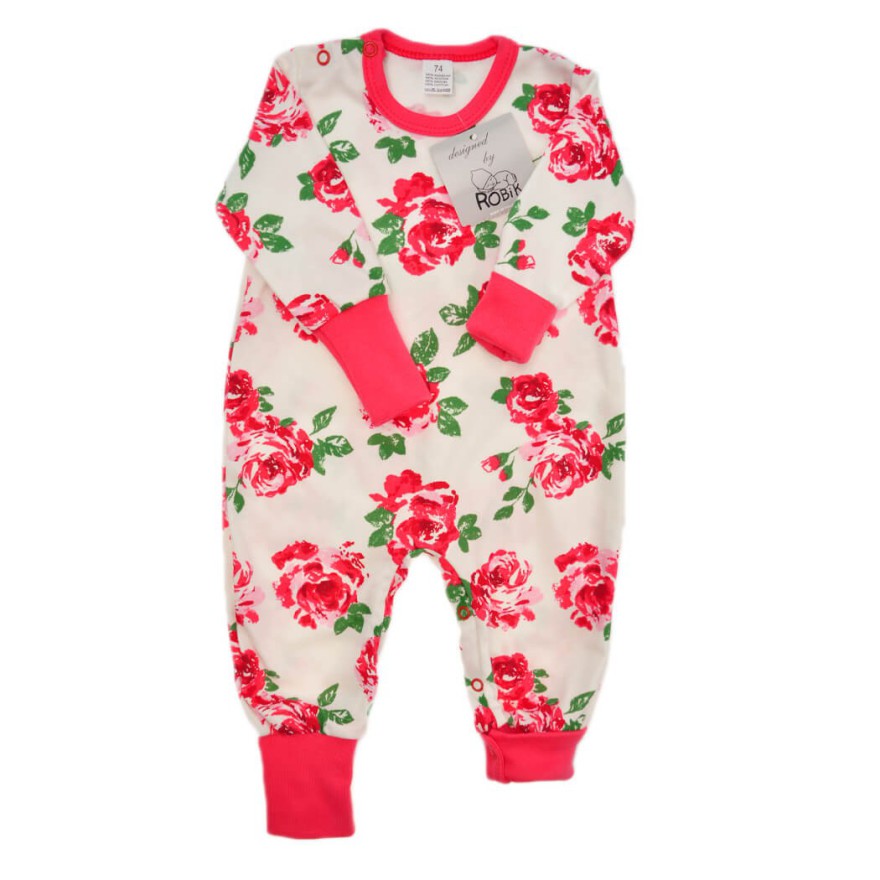 Pajac bez stópek RAMPERS malinowy w róże pajacyk rosnący wz. 308c