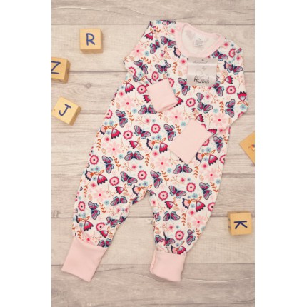 Pajac bez stópek RAMPERS różowy w motyle pajacyk rosnący wz. 367r