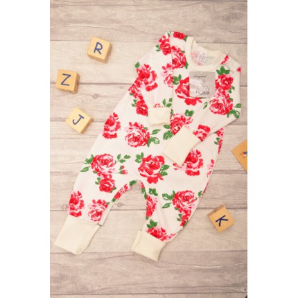 Pajac bez stópek RAMPERS ecru w róże pajacyk rosnący wz. 308ecru