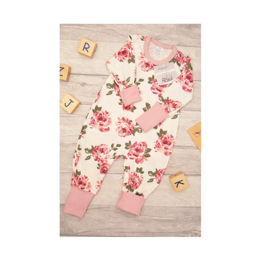 Pajac bez stópek RAMPERS pudrowy w róże pajacyk rosnący wz. 368r