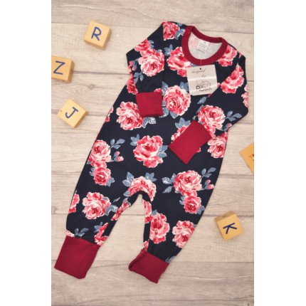 Pajac bez stópek RAMPERS bordowy w róże pajacyk rosnący wz. 352bor