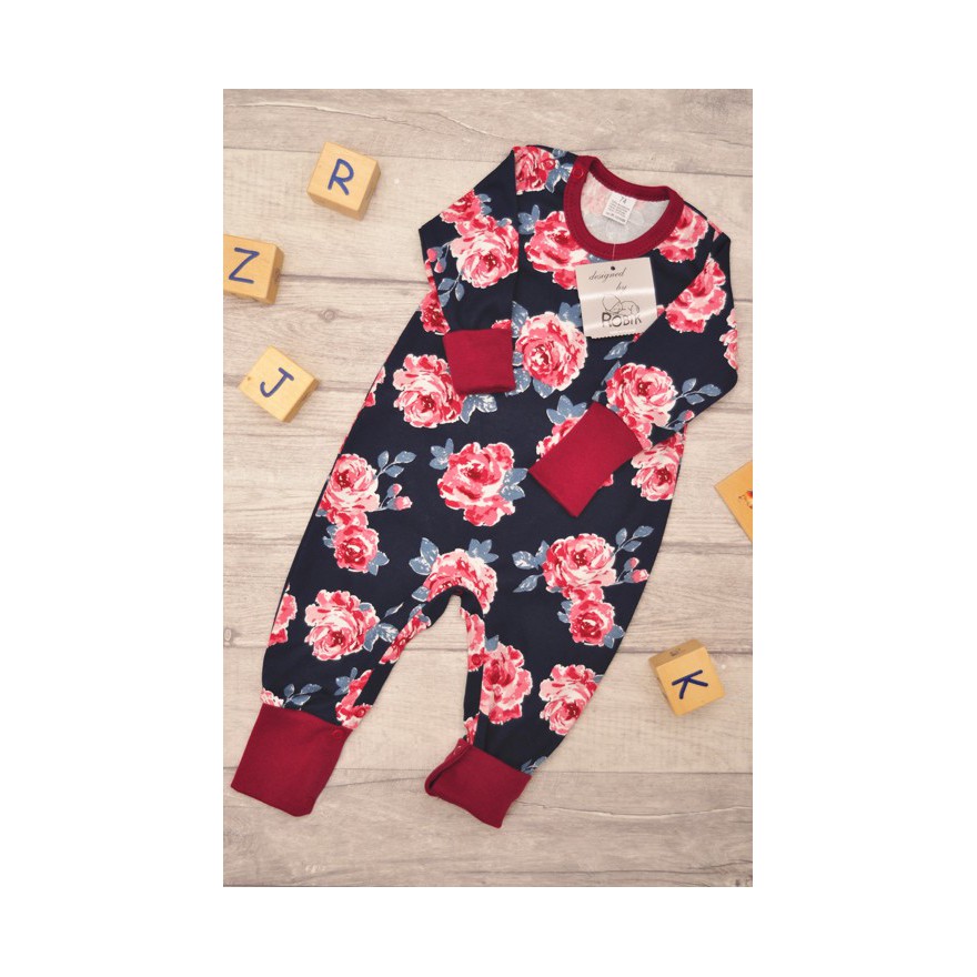 Pajac bez stópek RAMPERS bordowy w róże pajacyk rosnący wz. 352bor