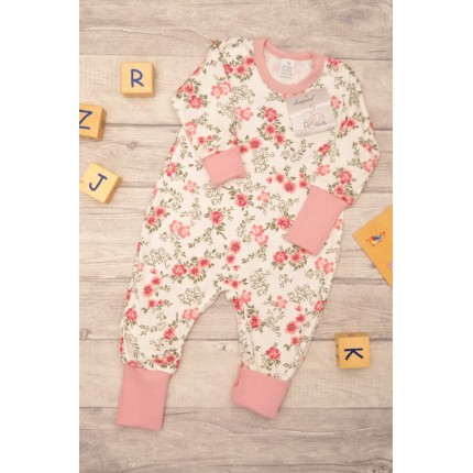 Pajac bez stópek RAMPERS różowy w kwiaty pajacyk rosnący wz. 354r