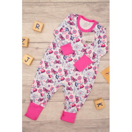 Pajac bez stópek RAMPERS amarant w motylki pajacyk rosnący wz. 330a