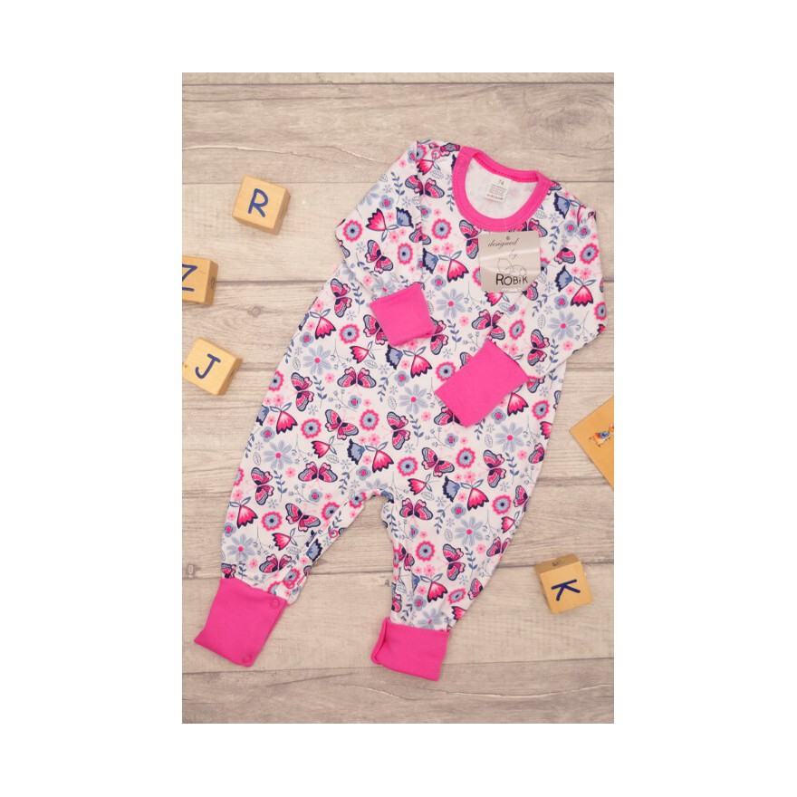 Pajac bez stópek RAMPERS amarant w motylki pajacyk rosnący wz. 330a