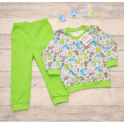Trawiasta PIŻAMA w dinozaury dino długi rękaw wzór 371tr