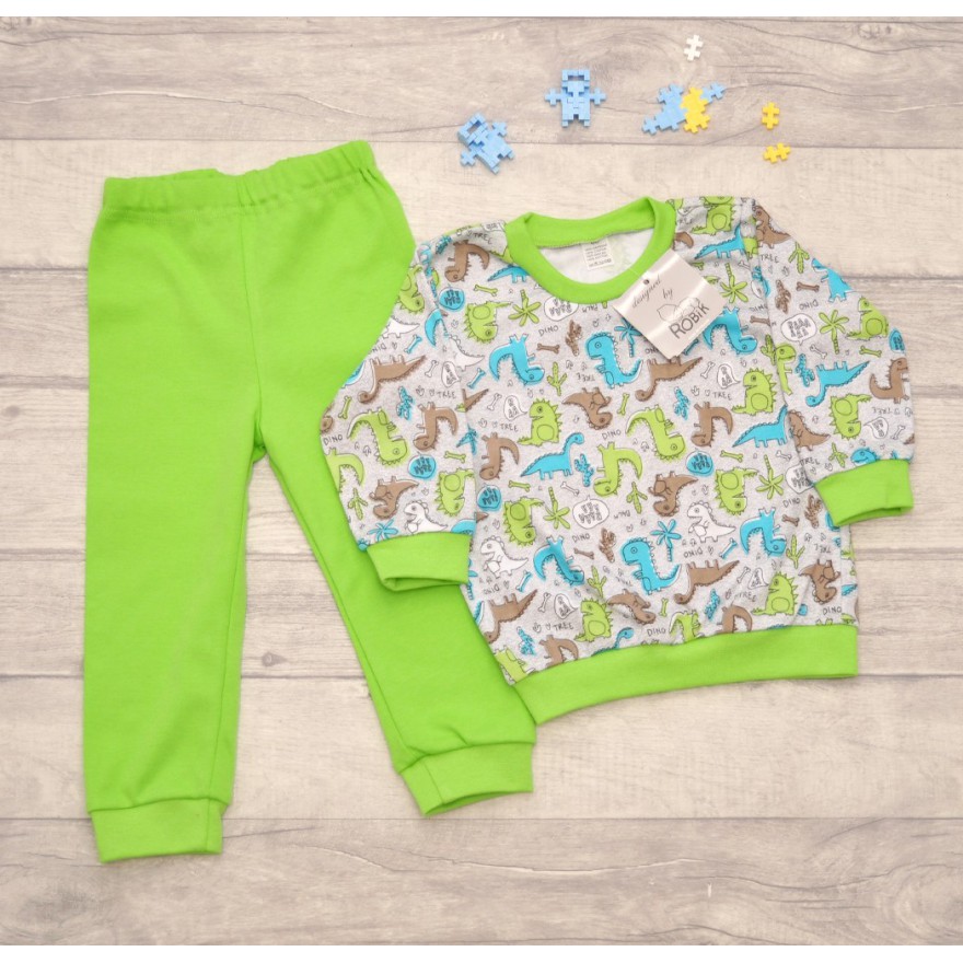 Trawiasta PIŻAMA w dinozaury dino długi rękaw wzór 371tr