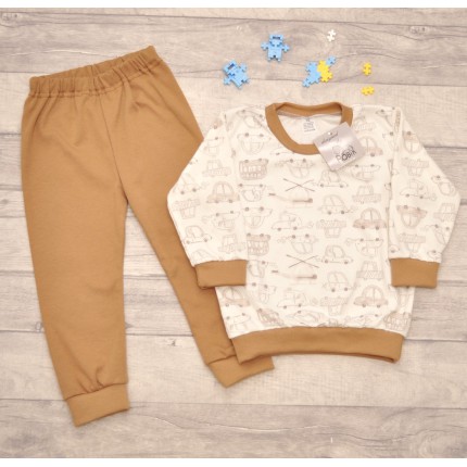 Brązowa PIŻAMA w pojazdy długi rękaw wzór 375b